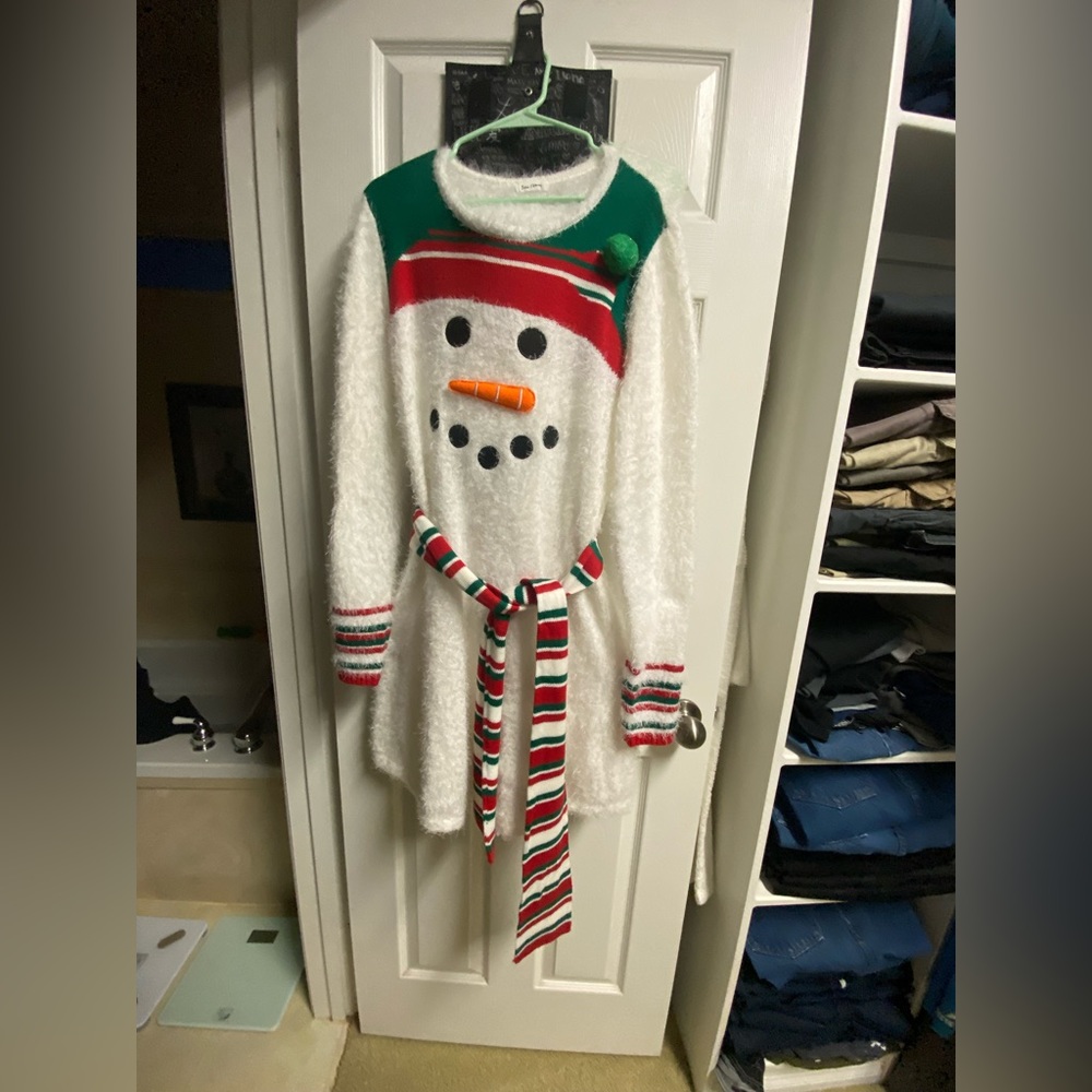 Womens Christmas Snowman Sweater Stretchy Cute Holiday Dress L